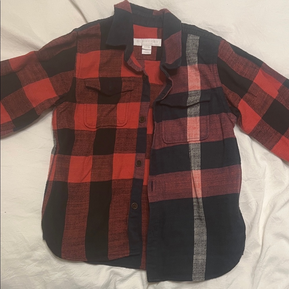Burberry Kids Red and Black Plaid Shirt